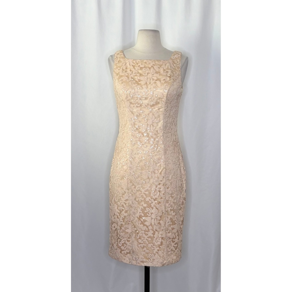 SUE WONG Nocturne Champagne Sequin Sleeveless Party Cocktail Sheath Dress Size 4 - Picture 3 of 15